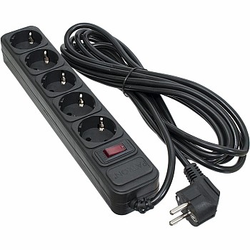 Мережевий фільтр 5 РОЗЕТОК BLACK 5.0 м, 3*1мм2 SP-1055 PATRON